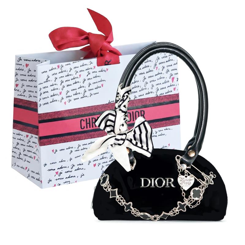 

DIOR Bag [Customized Cosmetic Bag] Naughty Object Party Gift Box Style Thousand Gold Style Sweet and Exquisite Cute and Gentle Elegant Girly Heart чёрный