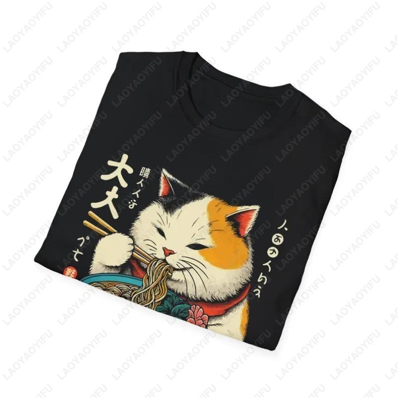 Ramen Cat Lover Gift Kawaii Alt Clothing Anime Japanese Foodies Tshirt Men Women Kitty Tees All Match Cotton Comfortable Tops