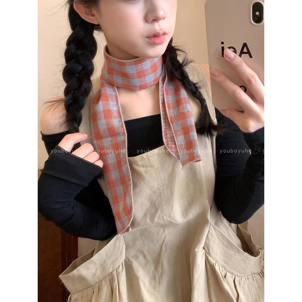 Women's Retro Plaid Cotton Linen Scarf - Summer Neck Protection Shawl, High-End Fashion Accessory