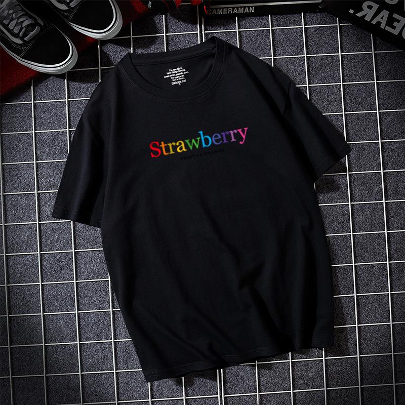 

Футболка большого размера Strawberry S-6XL с короткими рукавами для мужчин, 100% хлопок, повседневная футболка с круглым вырезом L чёрный