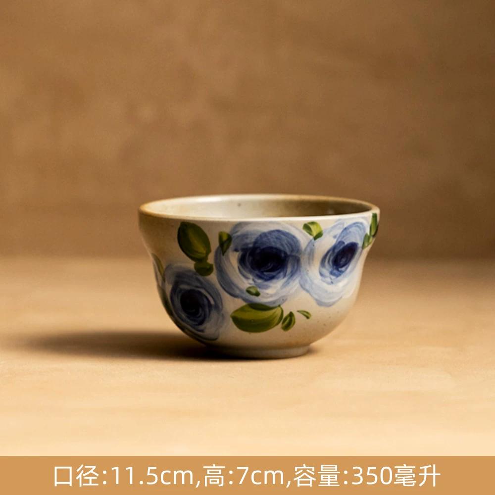 Creative Retro Pastoral Style Ceramic Bowl Hand-painted Flower Household Breakfast Bowl Soup Bowl Underglaze Color Chinese Tableware Jingdezhen