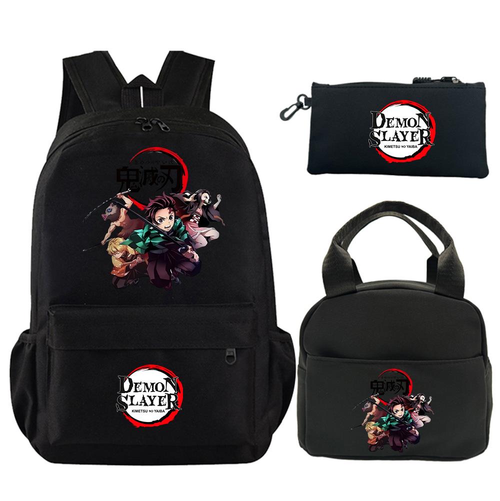 3Pcs/set Anime Demon Slayer Printed Backpack with Shoulder Bag Pencil Case for Teenager Student Large Capacity Waterproof Schoolbag