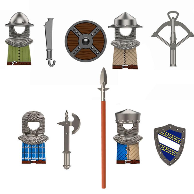 Medieval Building Blocks Accessories MOC Castles Dragon Knights Army Soldiers Warrior Helmets Shields Armors Axes Toy Gift S038