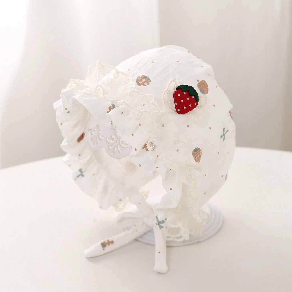 Sweet Strawberry Lace Baby Hat for Girls, Sun Protection Spring/Autumn