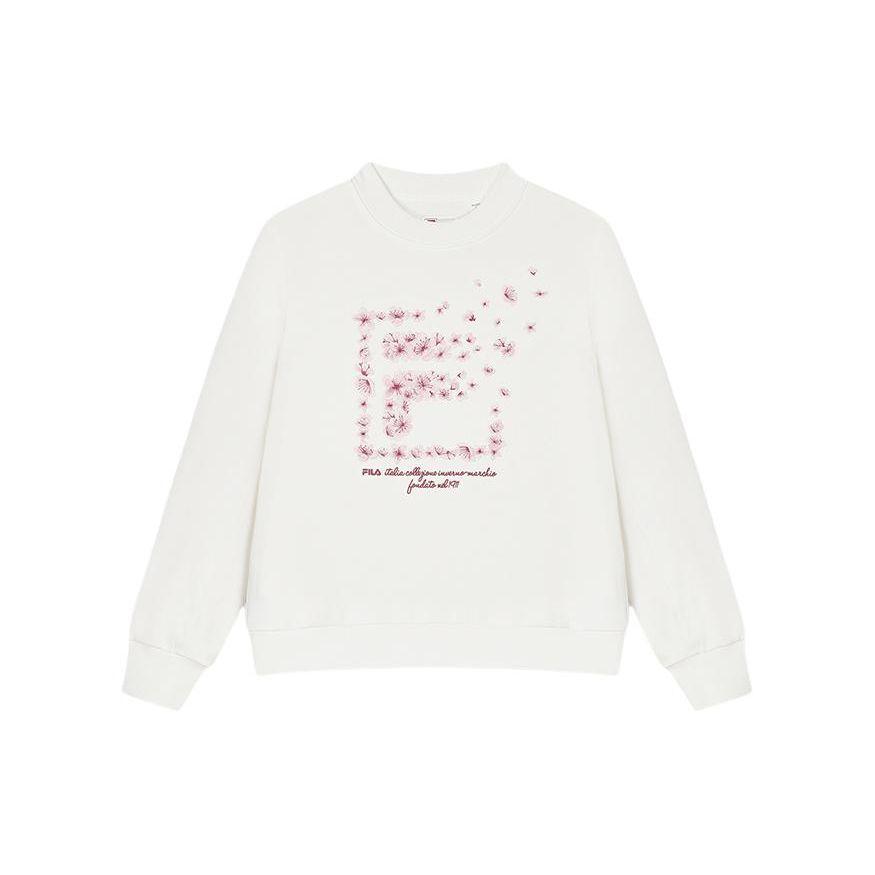 FILA Heritage Series Printed Letter Logo Crewneck Sweatshirt Women sweatshirt Cloud-Mushroom-White F11W418210F-WT XS