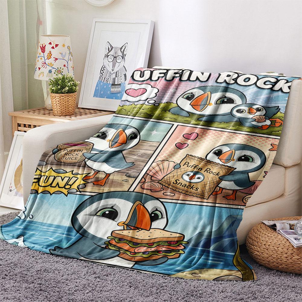 1PC Puffin Rock Joy Blanket, High quality Comfortable for All Seasons, Home Decor, Warmth and Comfort