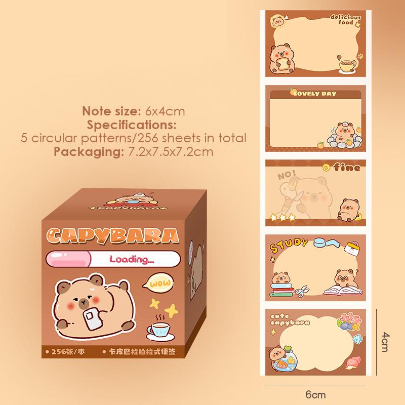 100/256 listů Kawaii papírnictví Roztomilé kreslené kapybary Samolepicí bločky Kancelářské potřeby Kreativní trhací Vytahovací typ Poznámkový papír