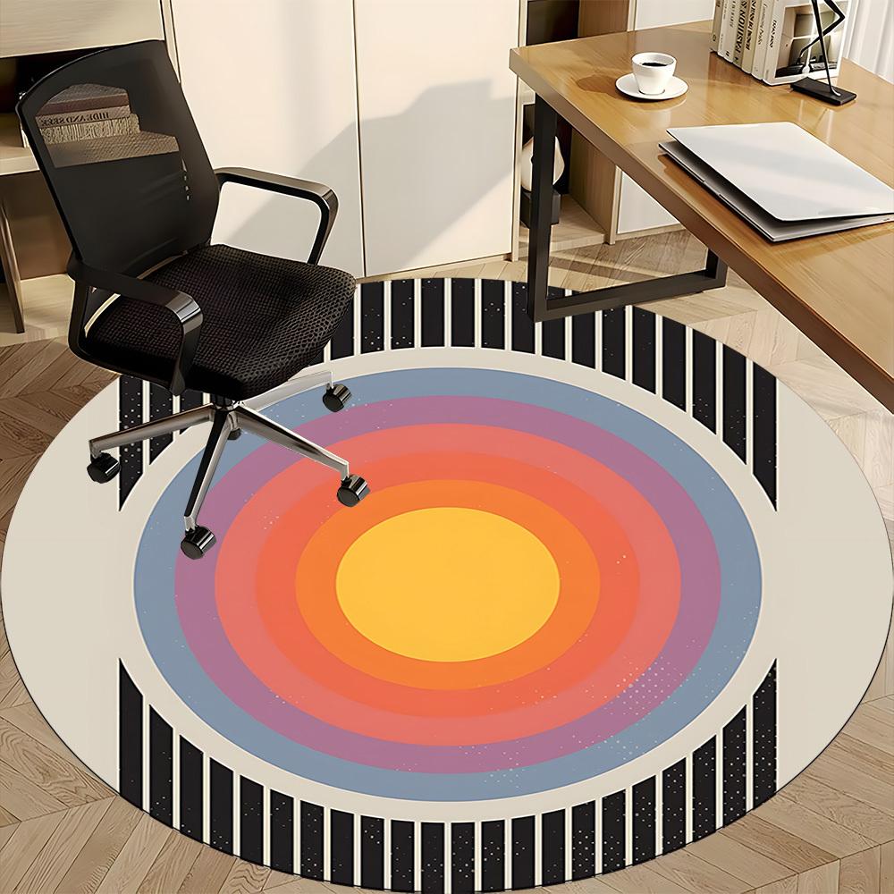 1pc Sunburst Gradient Office Round Area Rug, Indoor Mat Suitable For Office, Under Office Chairs Bedroom Living Room Home Decor, Room Deco