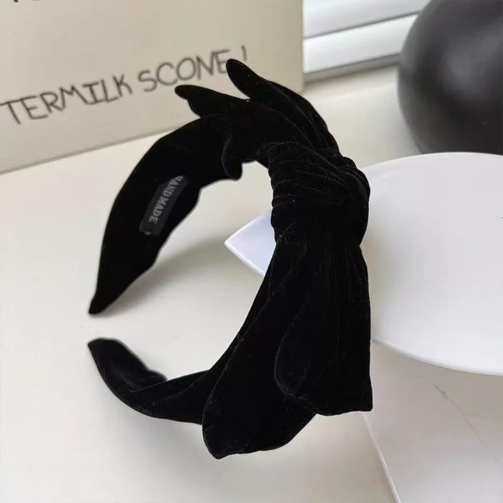 Solid Color Hairband Wide Brim Hair Hoop Fashionable Velvet Bow Headband Women