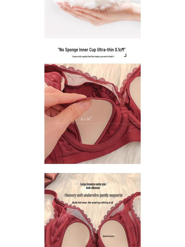 High-End Satin Plus Size Anti-Sagging Bra with Side Support