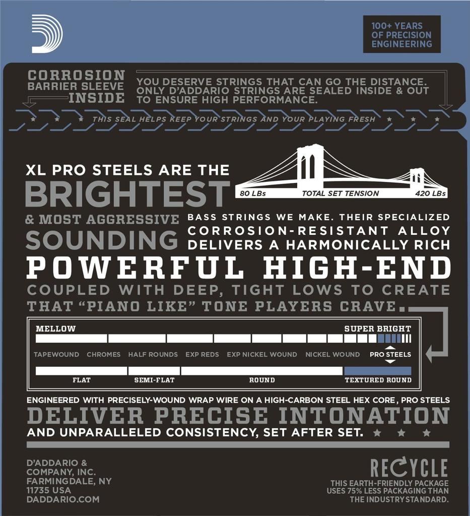 Bass Strings Pro Steel Long Scale EPS165 x 5 Set D'Addario .045-.105 []