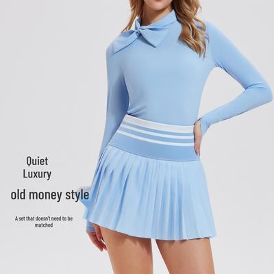 Women's Quick Dry Sports Suit: Long Sleeve Top & Tennis Skirt Set for Running, Yoga, and Badminton