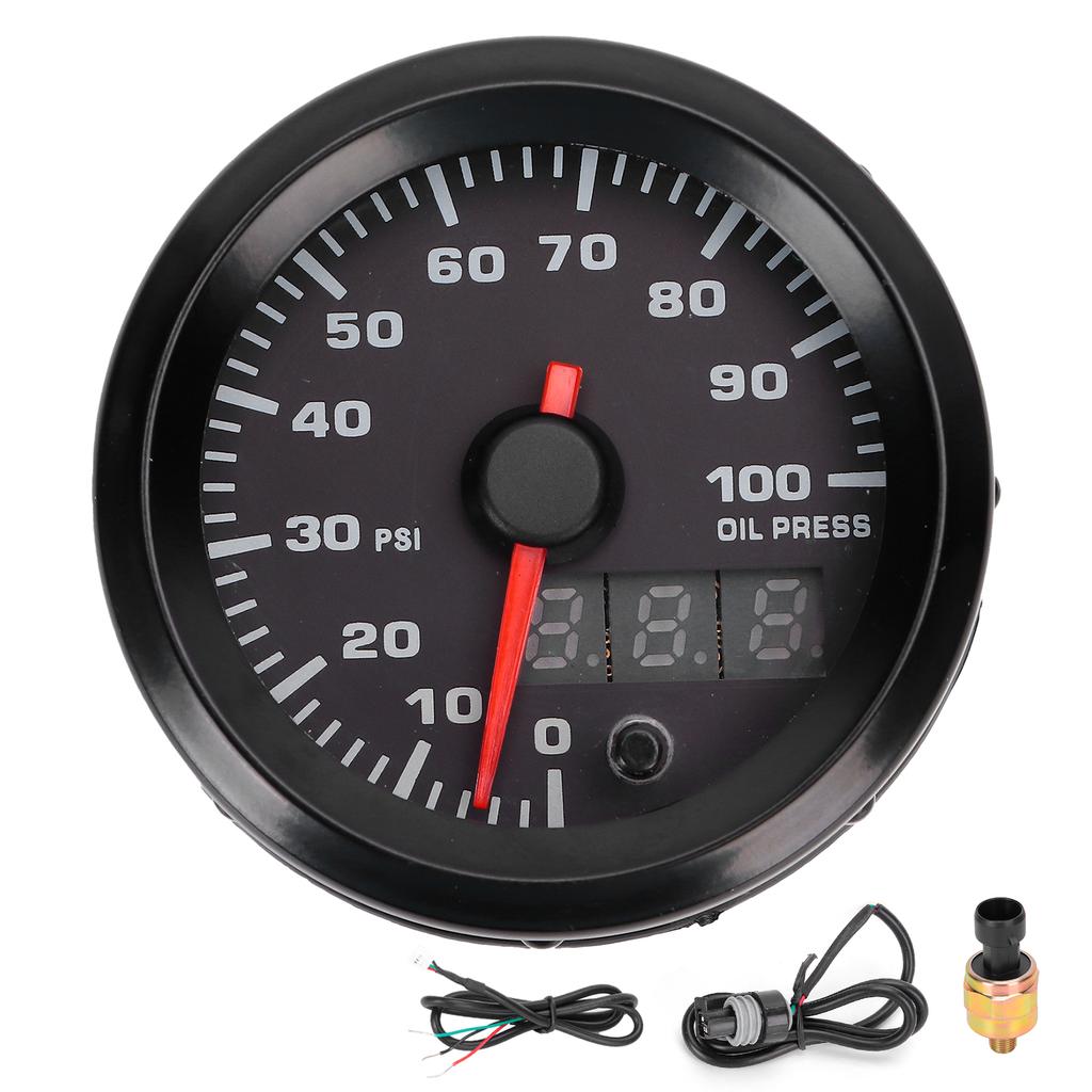 12V 2in Oil Pressure Gauge 0100PSI Meter 7 Colors LED Display with Sensor Universal for Car