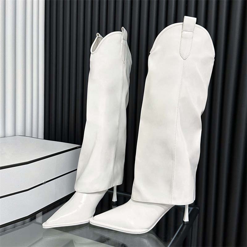 

Модные Eilyken 2025 Новые Тонкие Низкие Каблуки Острый Носок Женские Длинные Сапоги до Колена Черные Зимние Ботинки Женские Ботильоны Zapatos Mujer 35 белый