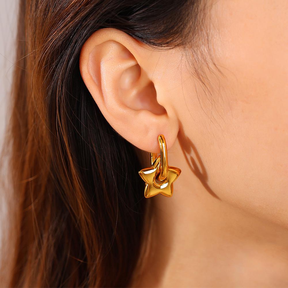 Classic Star Pendant Square Hoop Earrings for Women