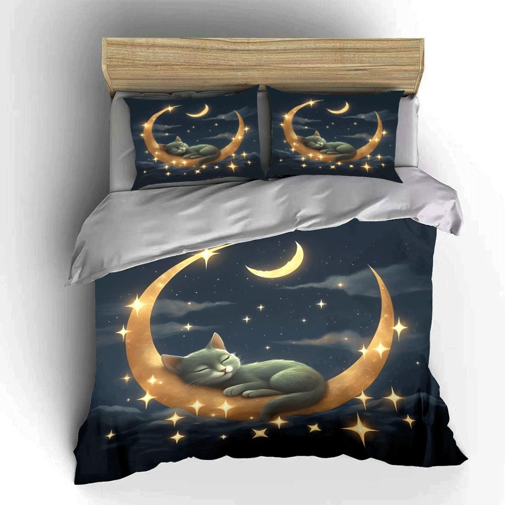 Dreamy Cat Moonlit Trio Exquisite three-piece bedding set gift for kids and adults