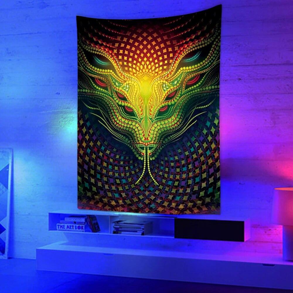 Tapiserie fluorescentă reacție UV psihedelic Atârnat hippie DJ Dormitor dormitor decor independent cameră
