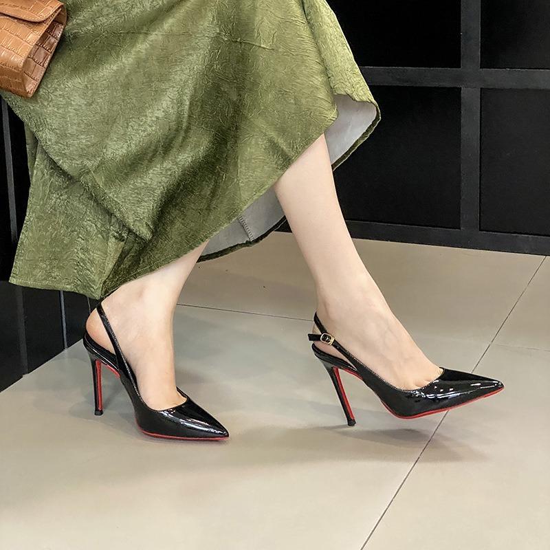 ZS222-1 red-soled high heels femininity thin heels sexy bridesmaids black pointed large size single shoes autumn and winter