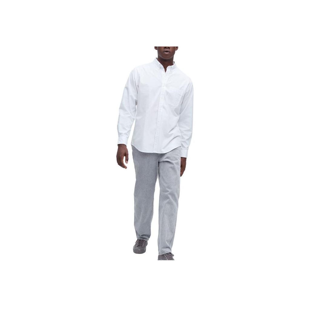 Uniqlo Solid Color Button Long Sleeve Shirt Unisex shirts White 455956-00