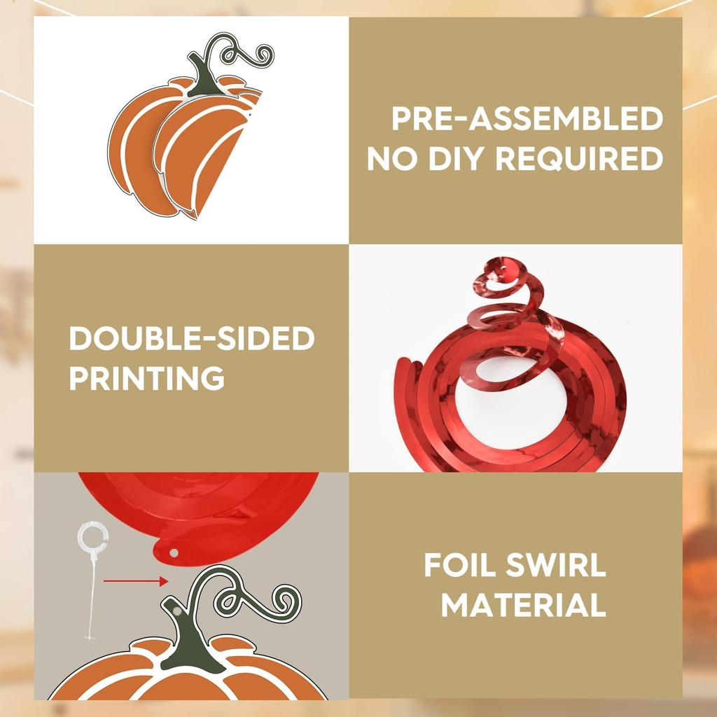 Horaldaily Thanksgiving 30 Pieces Party Hanging Swirl Decorations, Turkey Pumpkin Party Hanging Swirls Streamers Ceiling Decor for Home Office