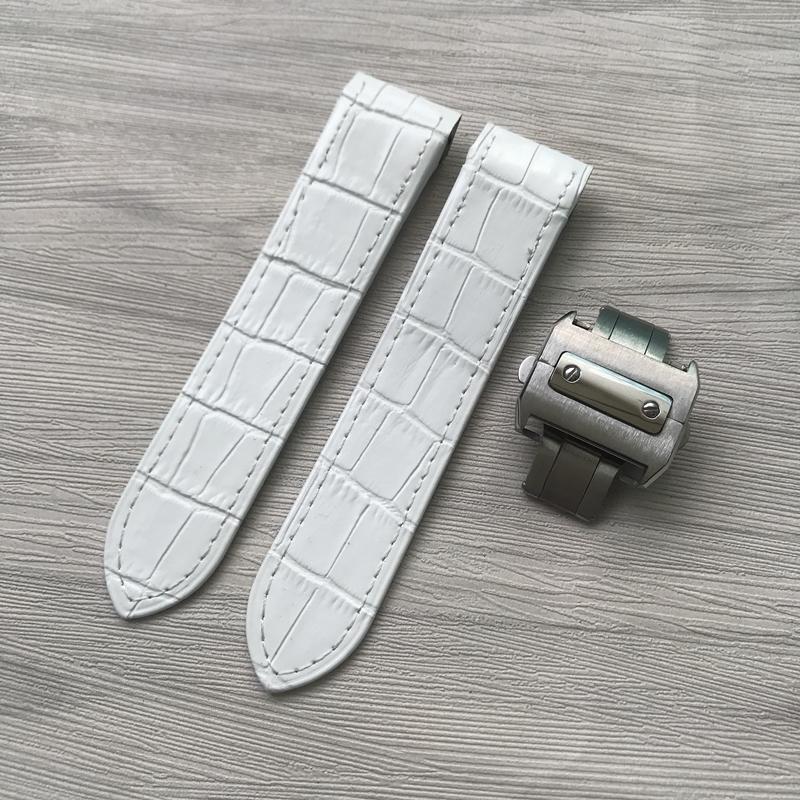 20mm 23mm preto marrom azul branco vermelho branco rosa couro genuíno wacth cinta masculino feminino para cartier santos100 pulseira pulseira