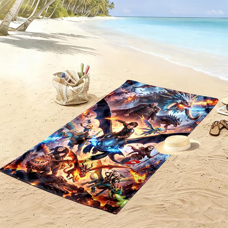Dragon Trainning Print Beach Towel, Large Soft Quick Dry Towel for Beach Camping Swimming