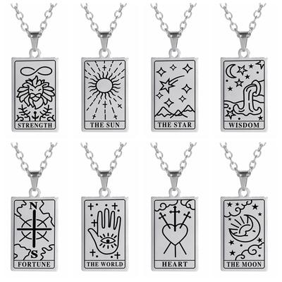 Stainless Steel Tarot Card Necklace Plated Fortune Strength Heart Pendants Necklaces Divination Jewelry