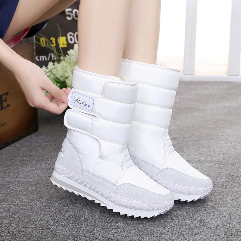 Snow Boots Women Shoes 2025 Hook & Loop Mid-calf Women Winter Boots Round Toe Solid Warm Plush Shoes Woman
