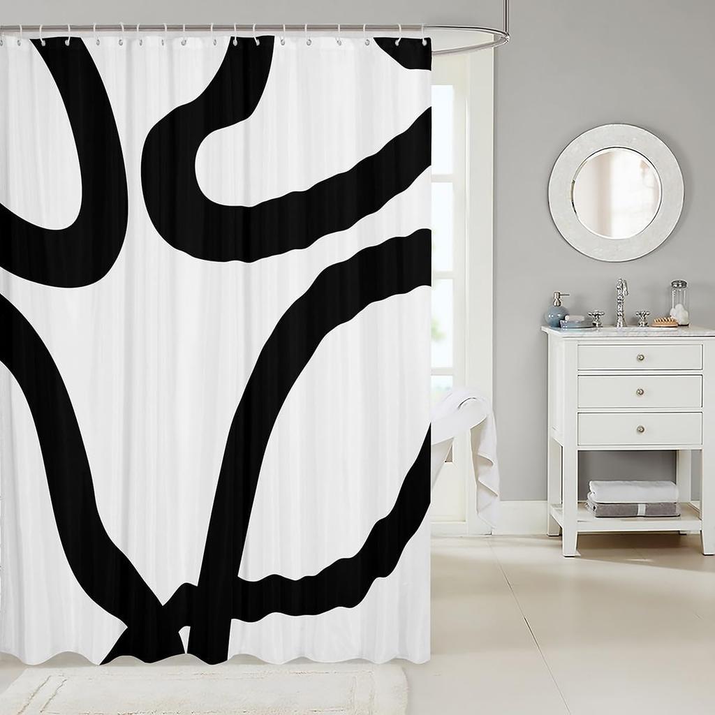1pc White and Black Shower Curtain 72"x72" Geometric Geometry Modern Bathroom Shower Curtain Set Neutral Art Bath Curtain