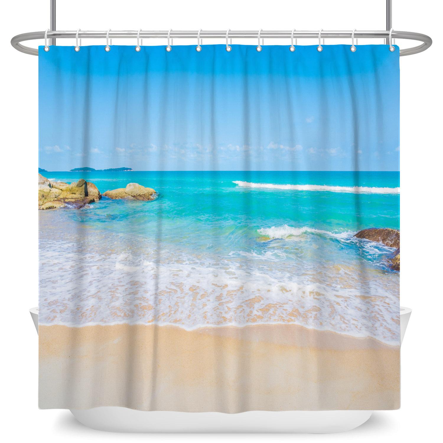 

Tropical Starfish Shower Curtain with Hooks Waterproof Polyester Bathroom Curtain Ocean Beach Design Easy Clean Bathtub Curtains W90cm x H180cm