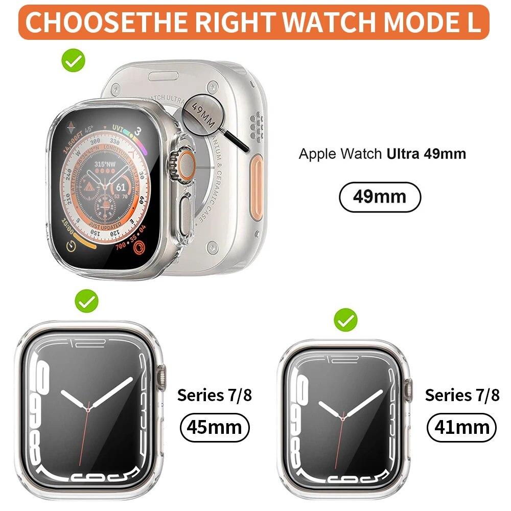 360 Full Soft Protective Case for Apple Watch Ultra 2 49mm Case TPU Screen Protector Bumper for iWatch Series 9/7/8 41mm 45mm Cover