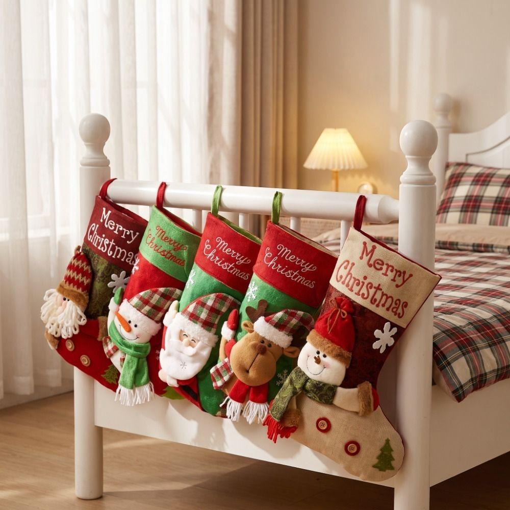 Large Capacity Christmas Stockings Elk Snowman Santa Gift Pocket Santa Claus Cartoon Plush Xmas Tree Hanging Decoration Doorway