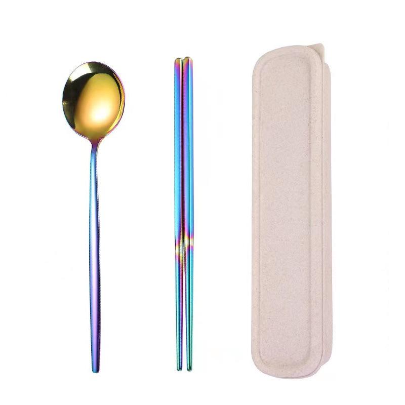 Stainless Steel Portable Tableware Set: Chopsticks, Spoon, Fork - Customizable Student/Outdoor Gift with Logo.