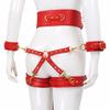 Bundle set includes waist belt, wrist and thigh covers, cross buckle, adult game restraint device, handcuffs, leg covers, and sex toys