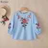 Blusa holgada informal con cuello redondo y manga 3/4 con estampado floral para mujer