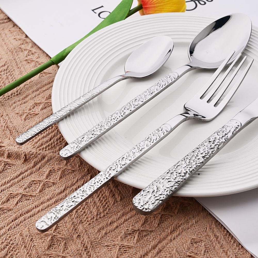 4pcs Hammer Pattern Handle Dinnerware Set Western Stainless Steel Tableware Set Reusable Knife Fork Spoon Dining Table Utensils