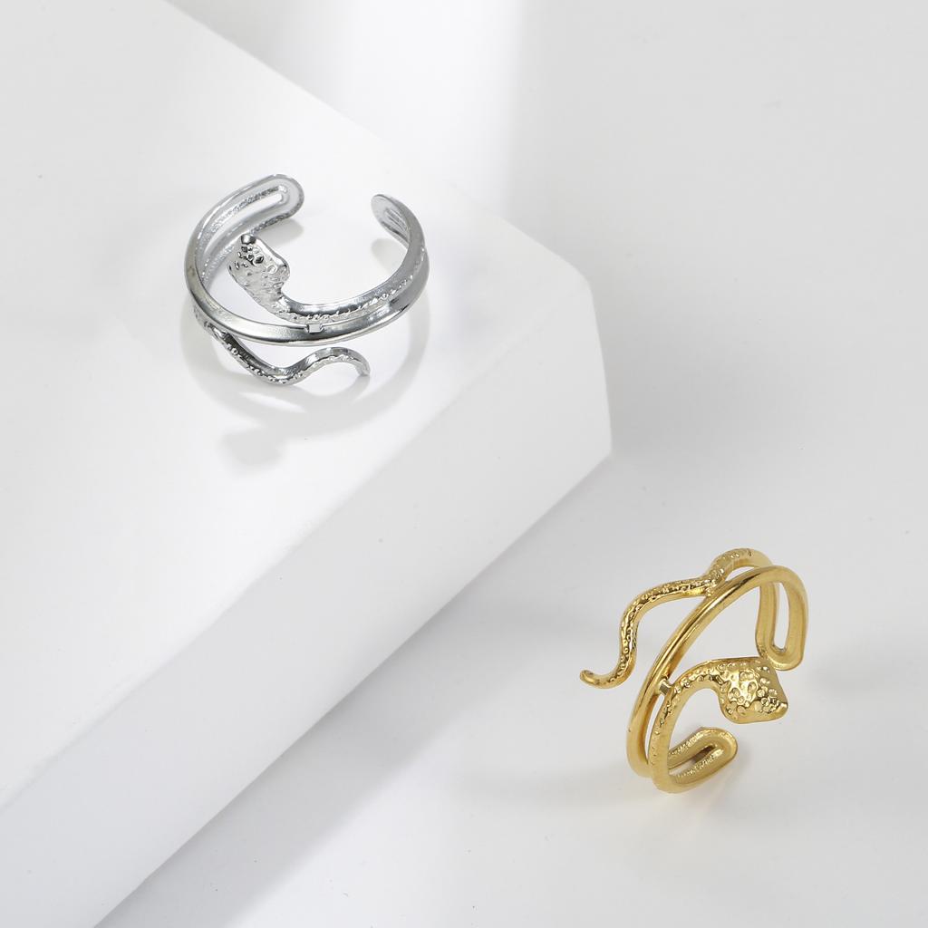 Cazador Stainless Steel Gold Color Open Rings for Women Animal Twisting Snake Finger Rings Punk Jewelry Party Mother Day Gift