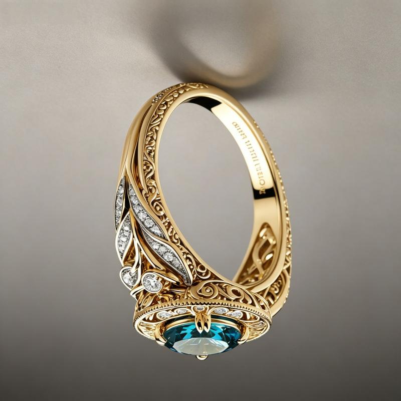 Vintage Gold-color Hollow Ring for Women Fashion Female Cubic Zirconia Jewelry Luxury Prong Setting Engagement Ring