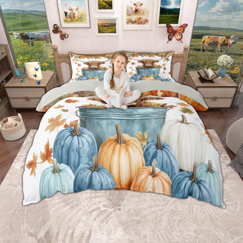 Homewish Highland Cow Duvet Cover Set, Chic Sunflower Bedding Set, Retro Farmhouse Lodge Cabin Quilt Cover Set