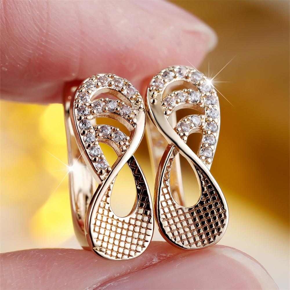 Geometric Hollow White Zircon Infinity Hoop Earrings For Women Vintage  Gold Color Ear Buckle Wedding Jewelry Bridal Gift