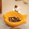 Cartoon Ceramic Cat Bowl Large Caliber Slanted Design Slanted Ceramic Bowl Fish Shaep Anti-Tip Base Pet Drinking Water Basin