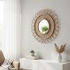 Handmade Premium Decorative Rattan Round Mirror Frame Beige