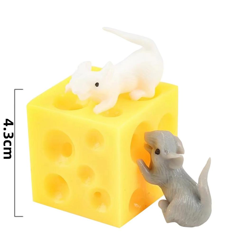 3pcs Mouse Drill Cheese Finger Anti Pressure Toy Elastic Stretch Mouse Hidden In Cheese Hole Block Stress Relieving Latex Toy