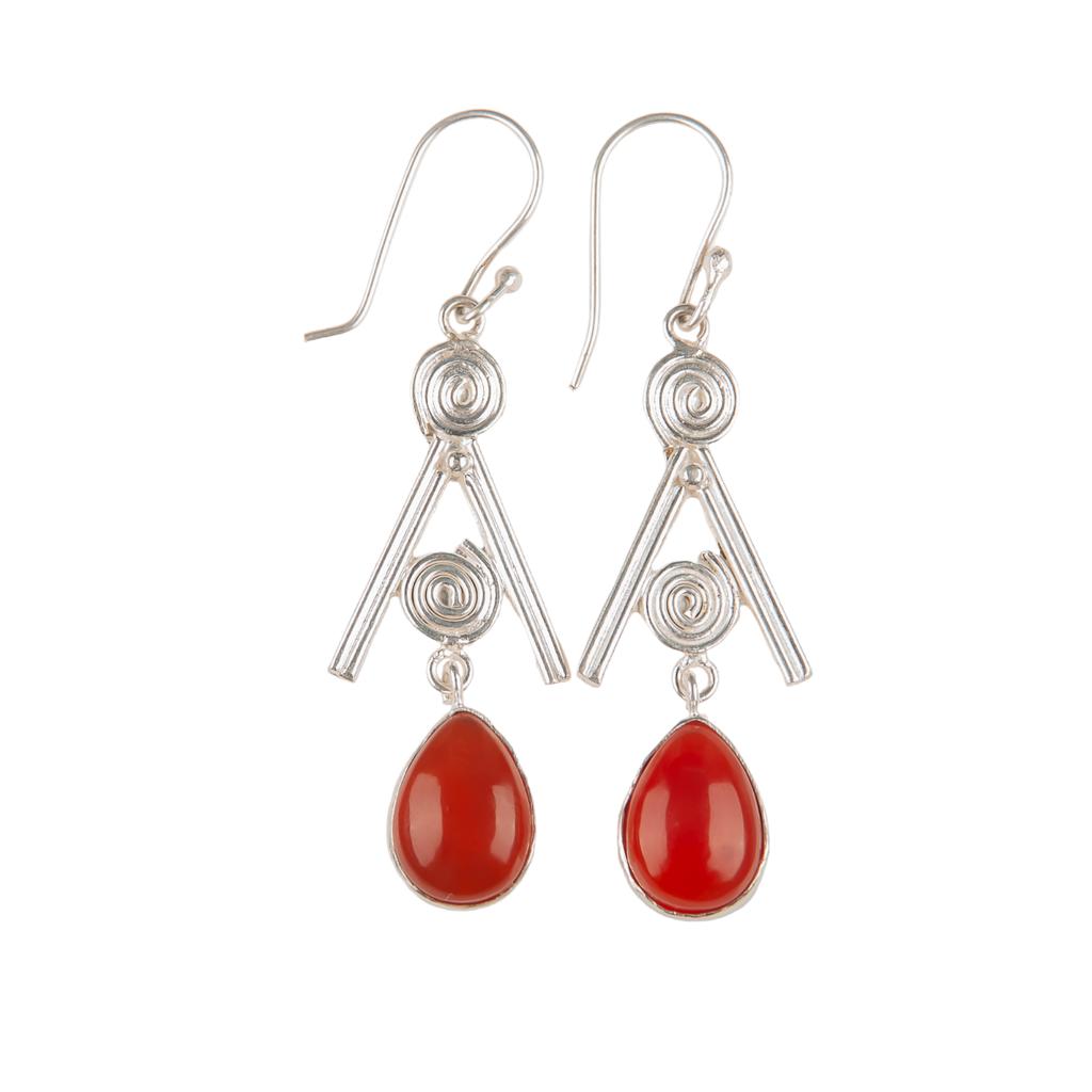 Carnelian Edelsteen 925 Sterling Zilver Sieraden Handgemaakt Hangende Oorbellen 2,4" EE-86-26