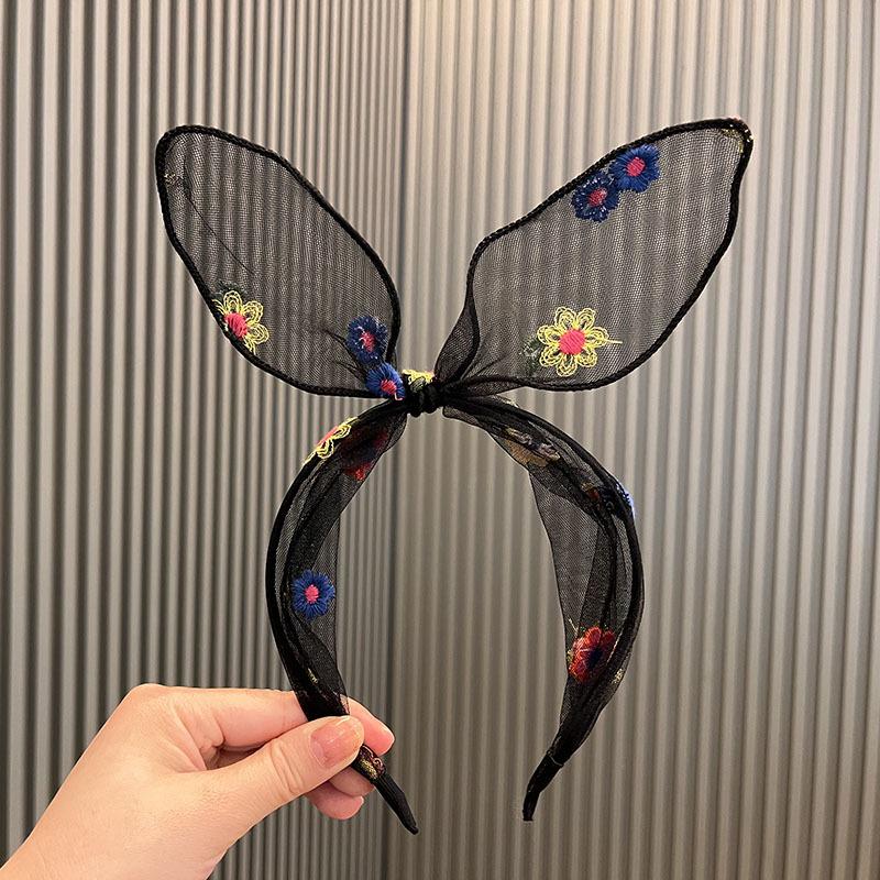 Bandă de păr de vară cu fundă și plasă, brodată cu margarete pentru fete