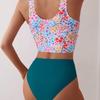 European & American Women's High-Waist Backless Print One-Piece Swimsuit