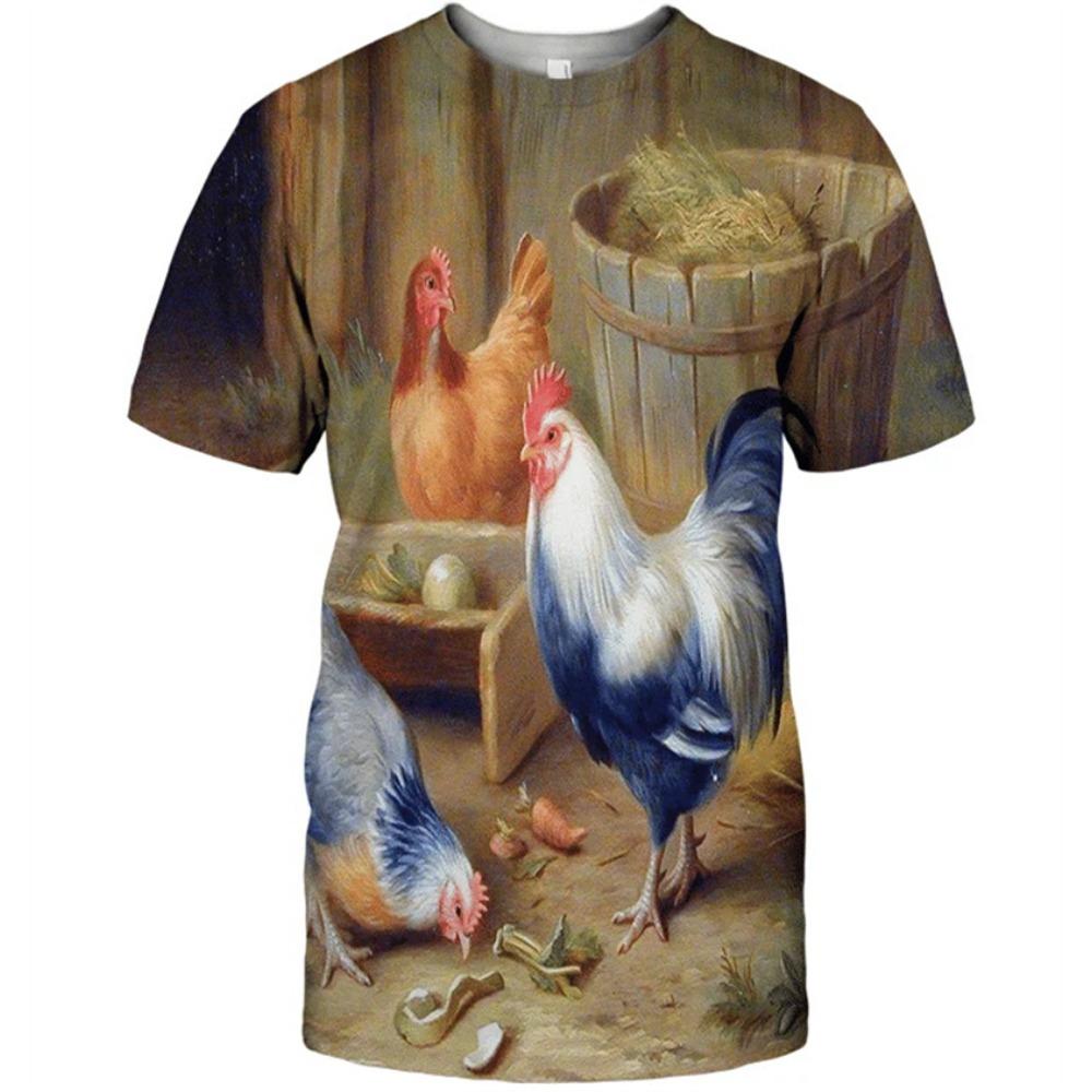 Vintage Rooster Graphic T-shirt Men Women3D Print O-Neck Pullover Casual Short Sleeve T Shirt Fashion Harajuku Unisex Tees
