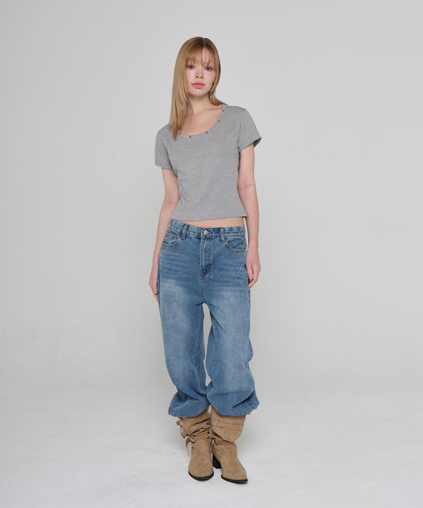 5OML Rivet Short Sleeve Melange Grey
