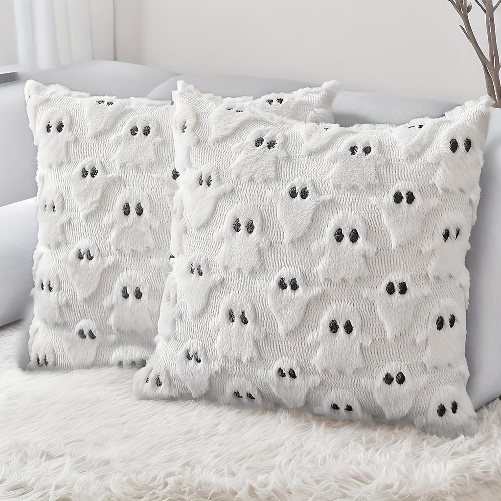 1/2pcs Halloween Plush Pillow Cover Pumpkin Ghost Pattern Cushion Case Festive Decor for Living Room Bedroom Throw Pillow Covers