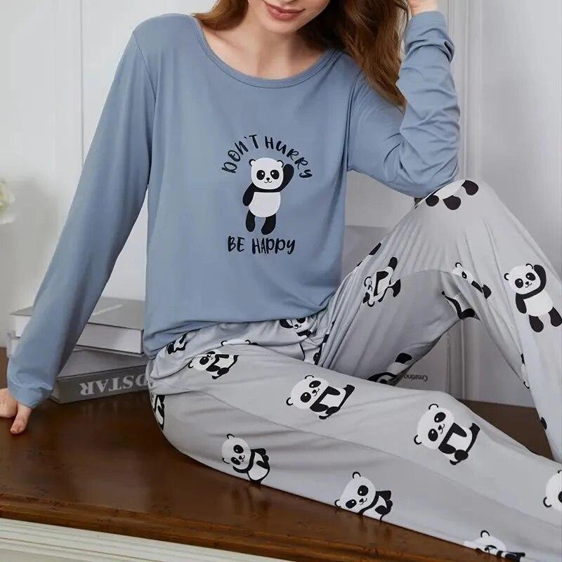 

Женский повседневный пижамный комплект с рисунком для дома Женский топ с длинными рукавами и повседневный пижамный комплект с рисунком для дома M синий